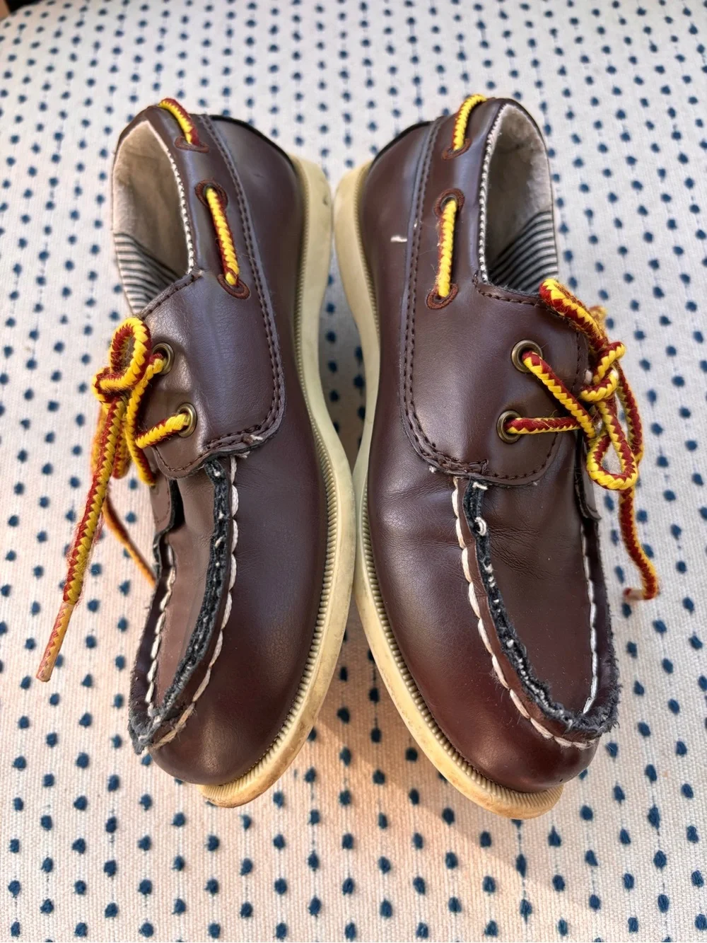 OshKosh B'gosh Brown Leather Moccasins with Yellow and Orange Laces